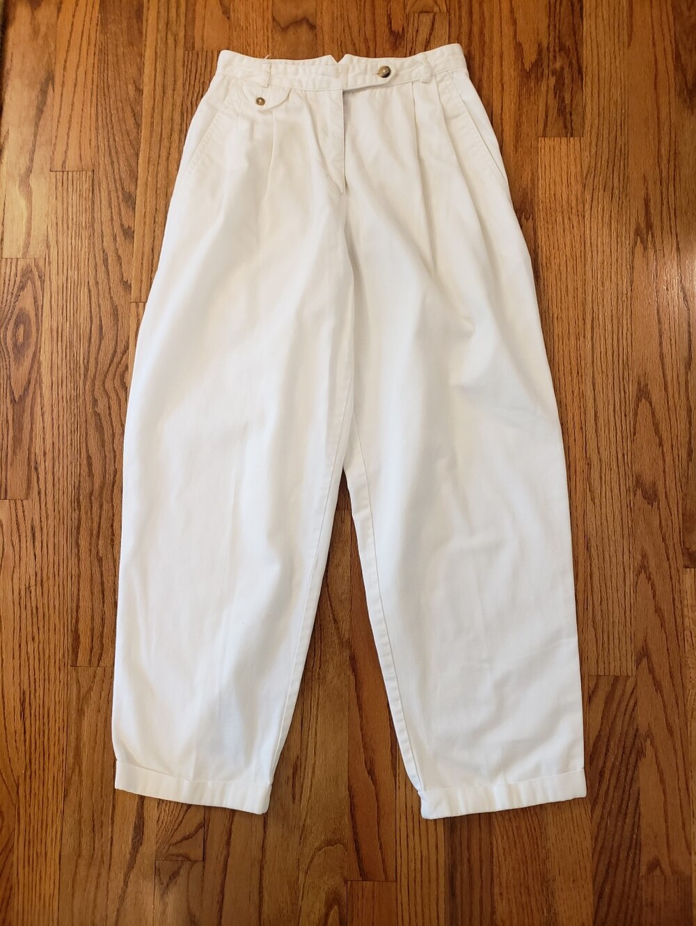 Vtg Lizsport Petites- White Pleated Wide-Leg Pants Size: 8P